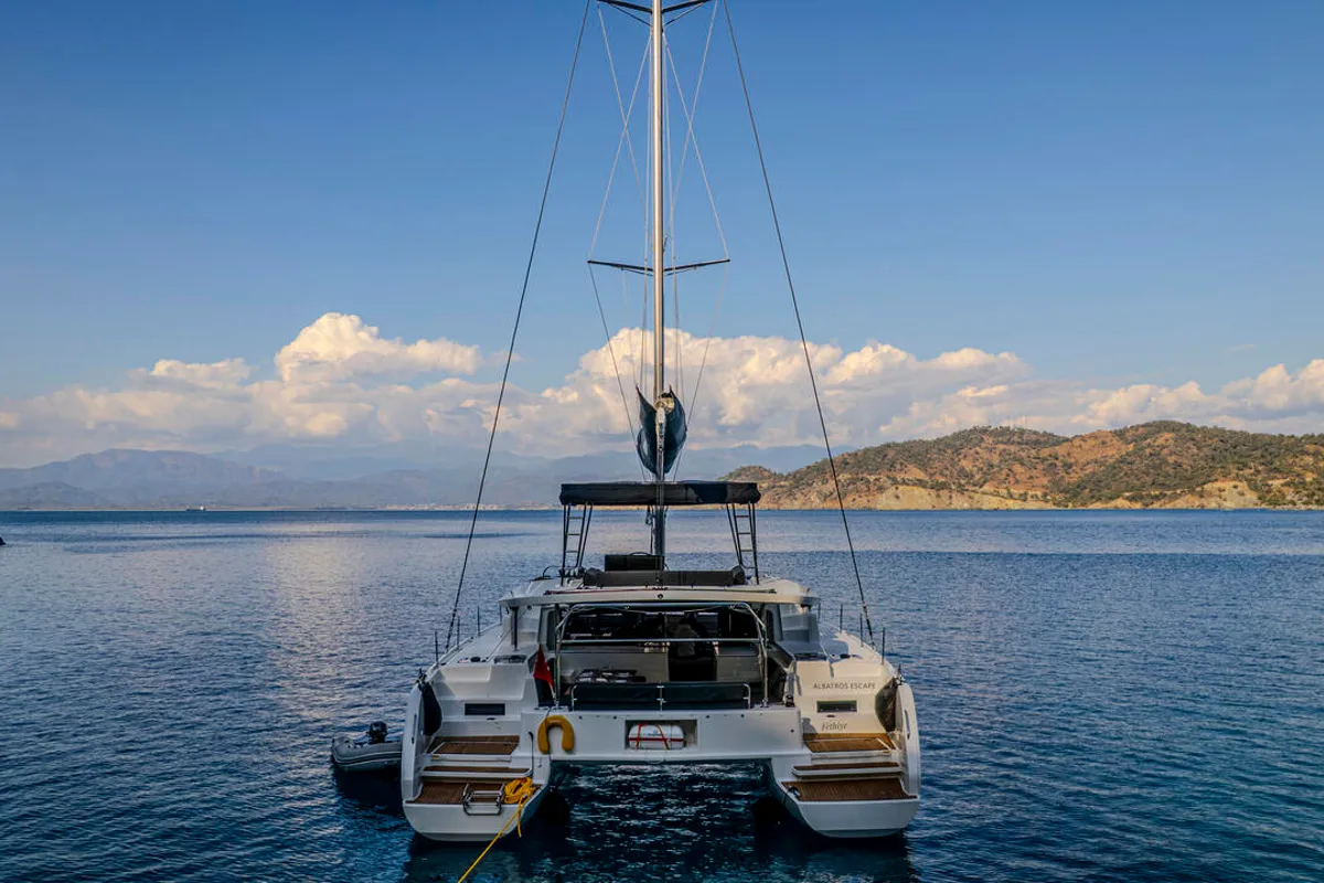Exterior view of Albatros Escape, a Lagoon 46 catamaran at Fethiye, Turkey