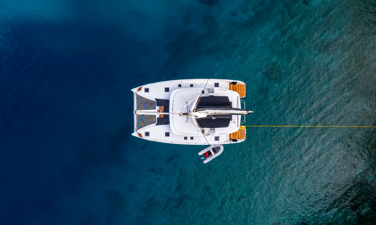 Exterior view of Albatros Escape, a Lagoon 46 catamaran at Fethiye, Turkey