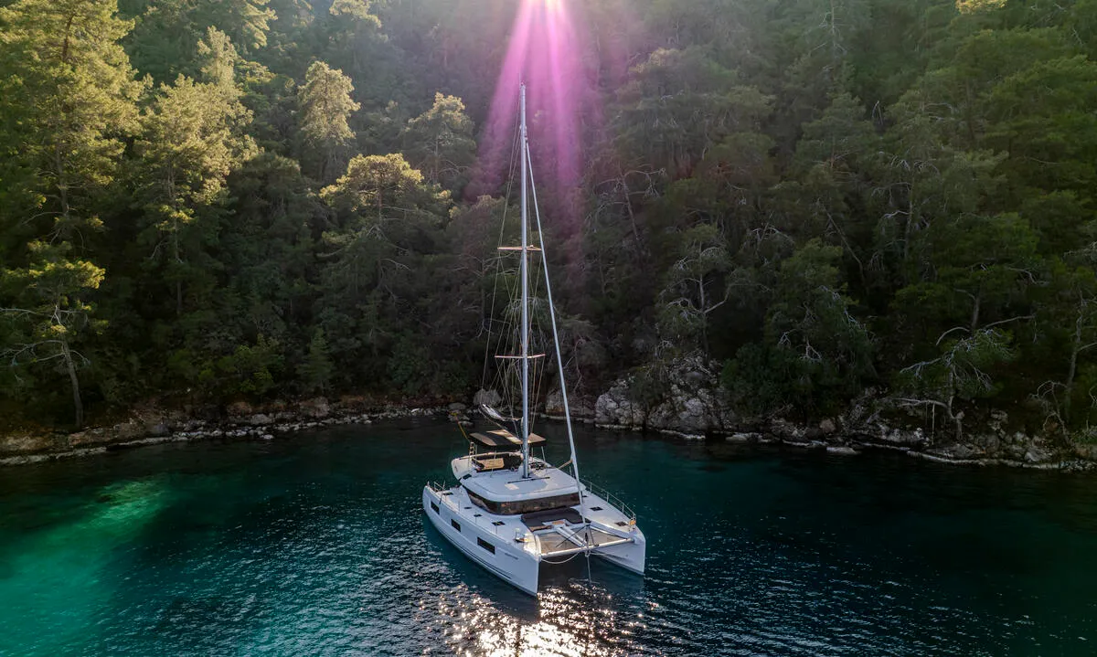 Exterior view of Albatros Escape, a Lagoon 46 catamaran at Fethiye, Turkey