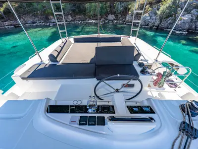Cockpit of Albatros Escape, a Lagoon 46 catamaran at Fethiye, Turkey