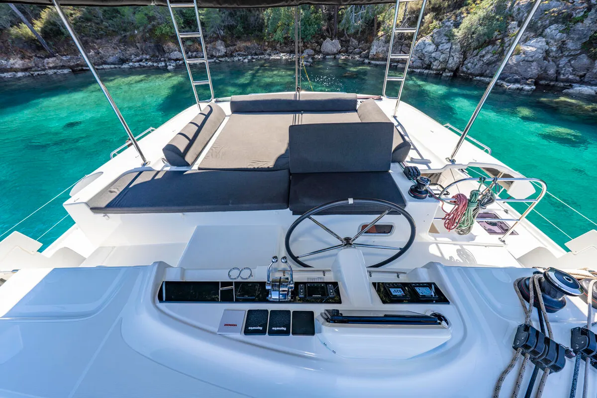 Cockpit of Albatros Escape, a Lagoon 46 catamaran at Fethiye, Turkey