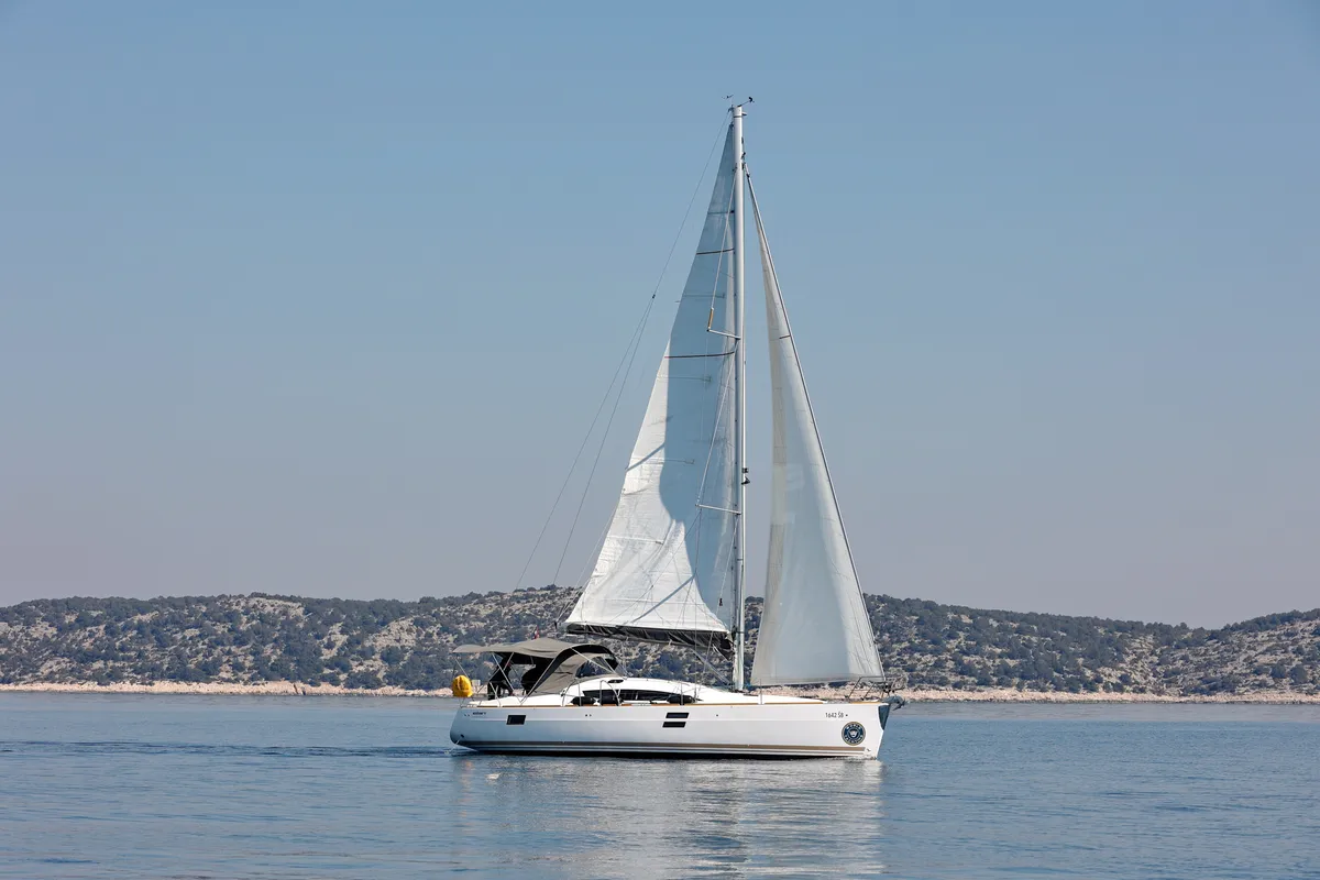 Exterior view of Hulk, a Elan Impression 40 sailboat at Grad Šibenik, Croatia