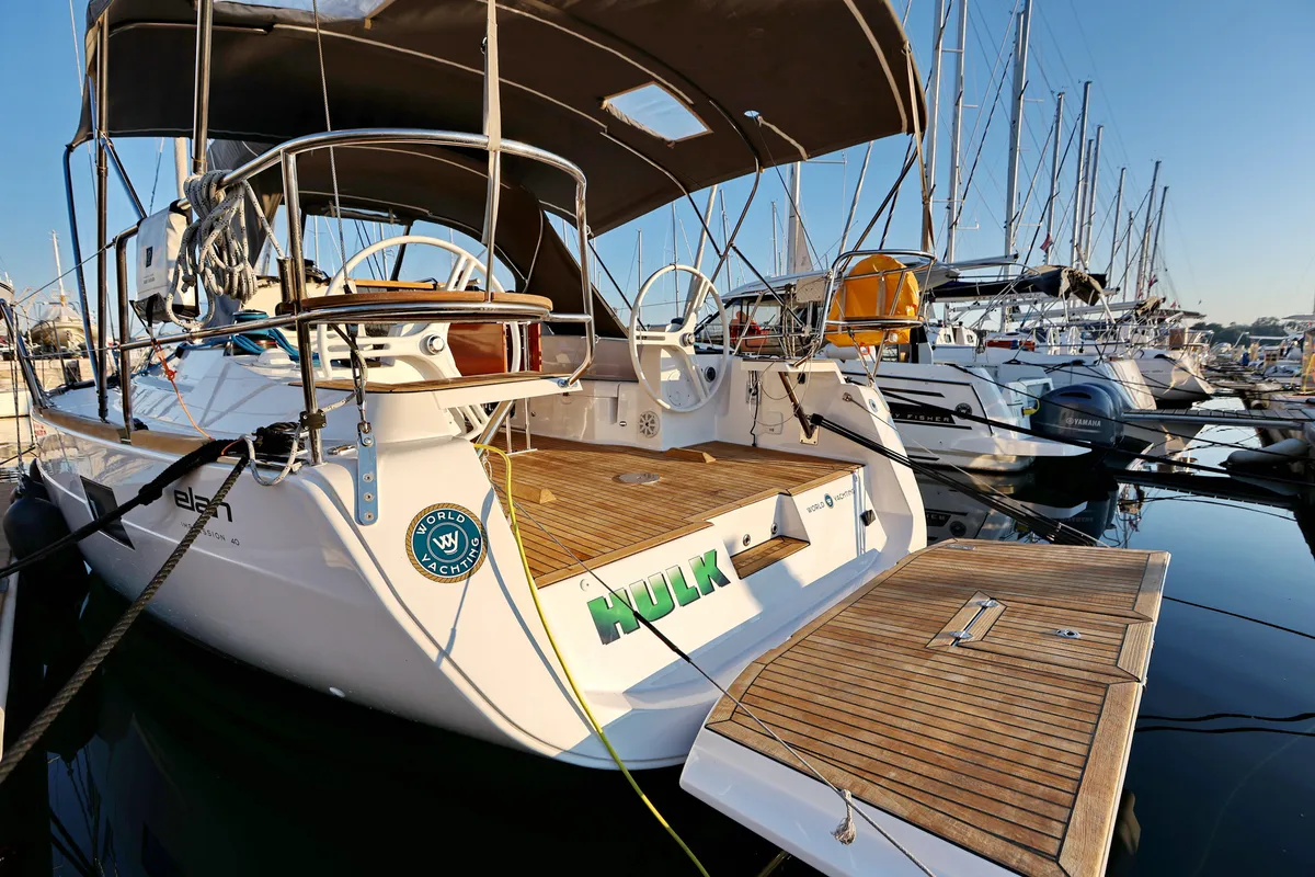 Deck of Hulk, a Elan Impression 40 sailboat at Grad Šibenik, Croatia