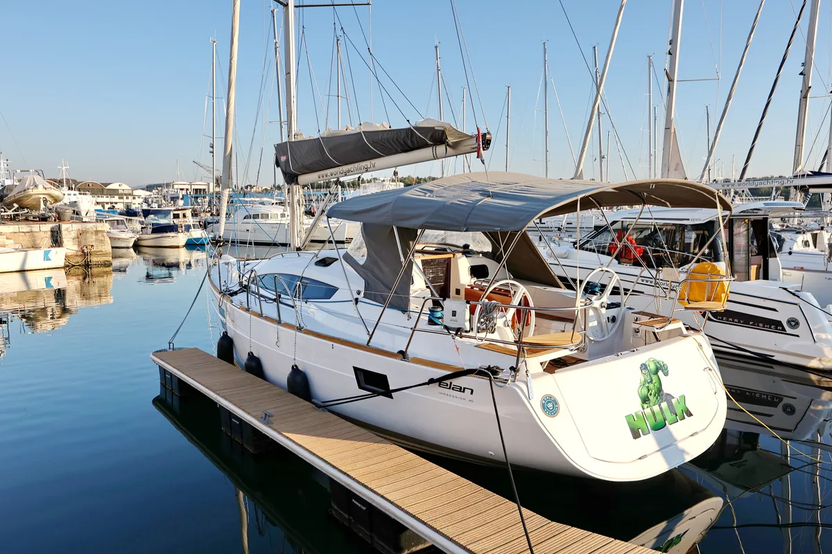 Exterior view of Hulk, a Elan Impression 40 sailboat at Grad Šibenik, Croatia