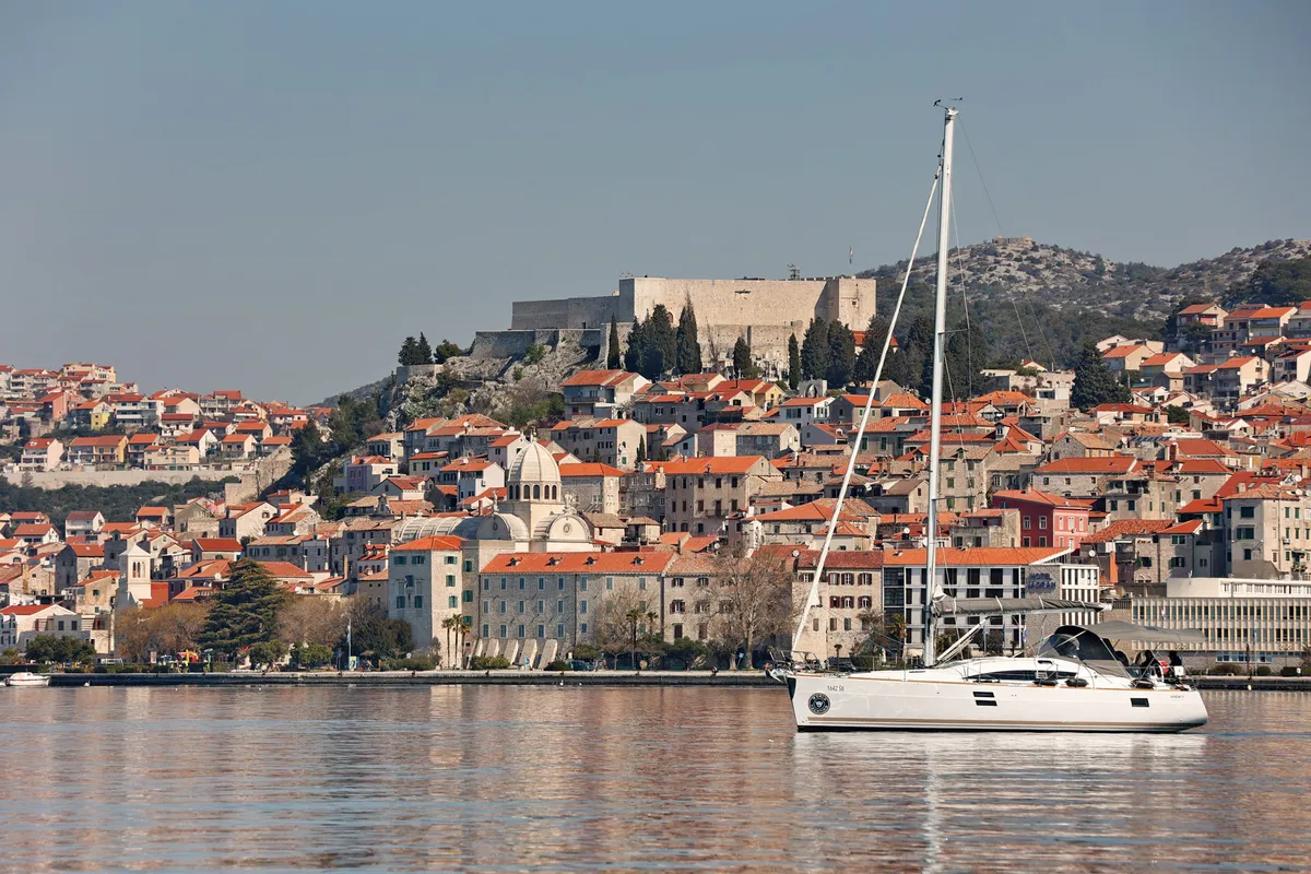 Exterior view of Hulk, a Elan Impression 40 sailboat at Grad Šibenik, Croatia