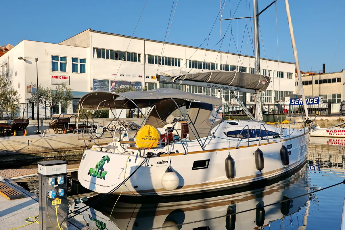 Deck of Hulk, a Elan Impression 40 sailboat at Grad Šibenik, Croatia