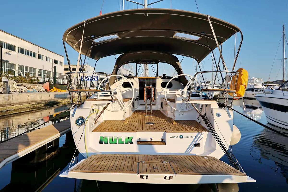 Deck of Hulk, a Elan Impression 40 sailboat at Grad Šibenik, Croatia