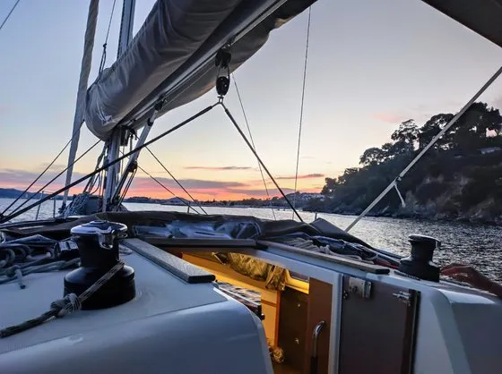 Deck of Madison, a Jeanneau Sun Odyssey 349 sailboat at Toulon, France