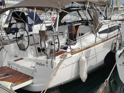 Cockpit of Madison, a Jeanneau Sun Odyssey 349 sailboat at Toulon, France