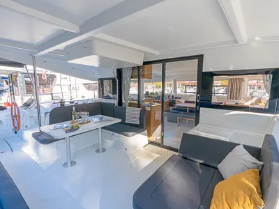 Deck of First Journey, a Excess 14 catamaran at Skradin, Croatia