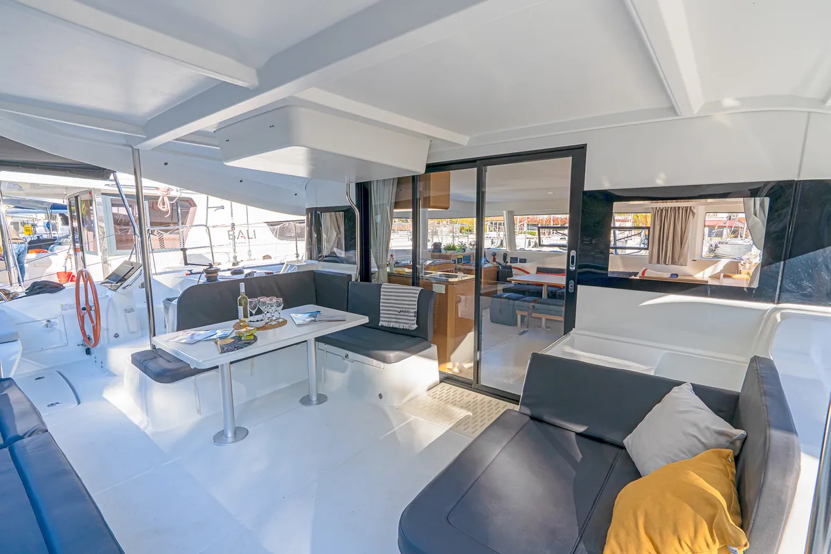 Deck of First Journey, a Excess 14 catamaran at Skradin, Croatia