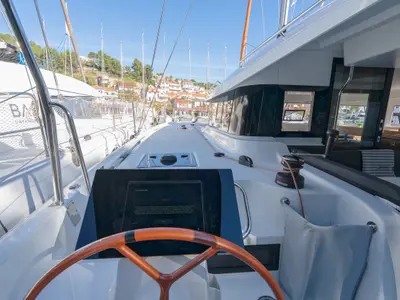 Cockpit of First Journey, a Excess 14 catamaran at Skradin, Croatia