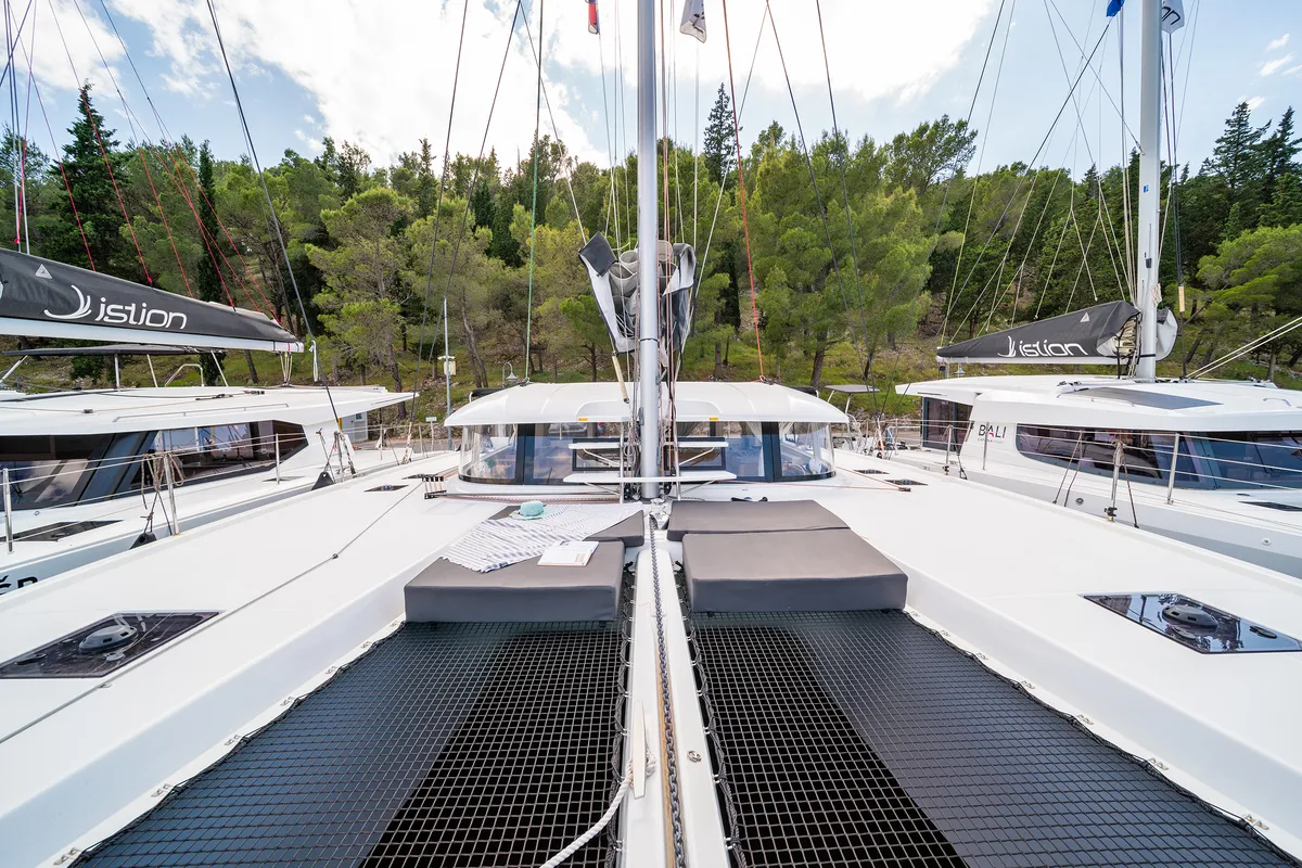 Deck of First Journey, a Excess 14 catamaran at Skradin, Croatia