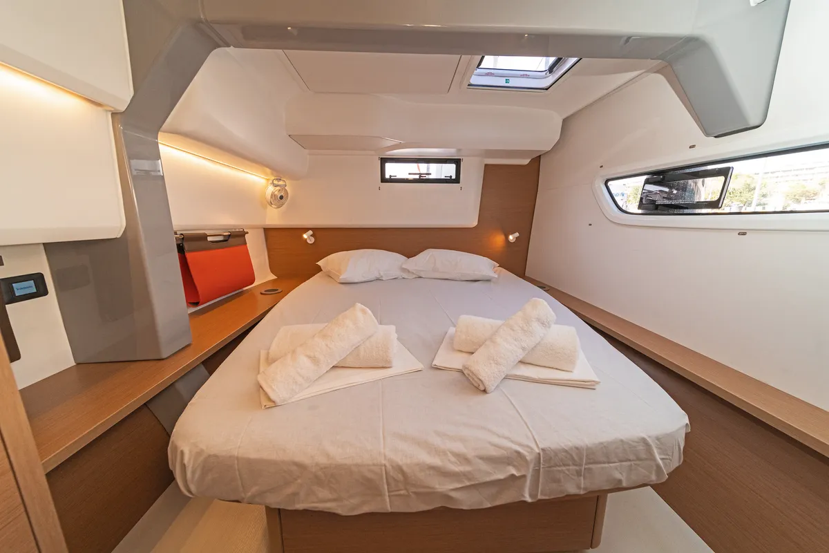 Cabin on First Journey, a Excess 14 catamaran at Skradin, Croatia