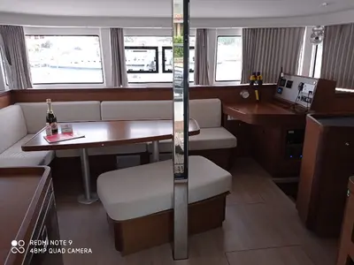 Salon of Lux, a Lagoon 42 catamaran at Cannigione, Italy