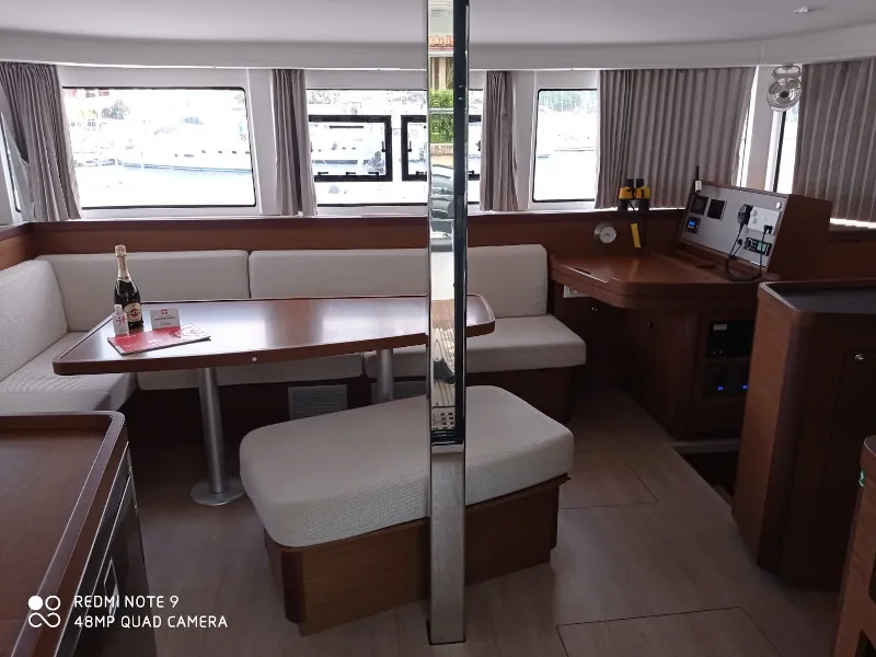 Salon of Lux, a Lagoon 42 catamaran at Cannigione, Italy