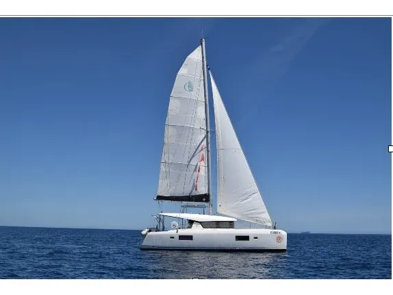 Exterior view of Lux, a Lagoon 42 catamaran at Cannigione, Italy