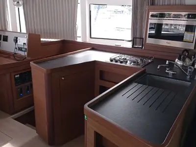 Galley of Lux, a Lagoon 42 catamaran at Cannigione, Italy
