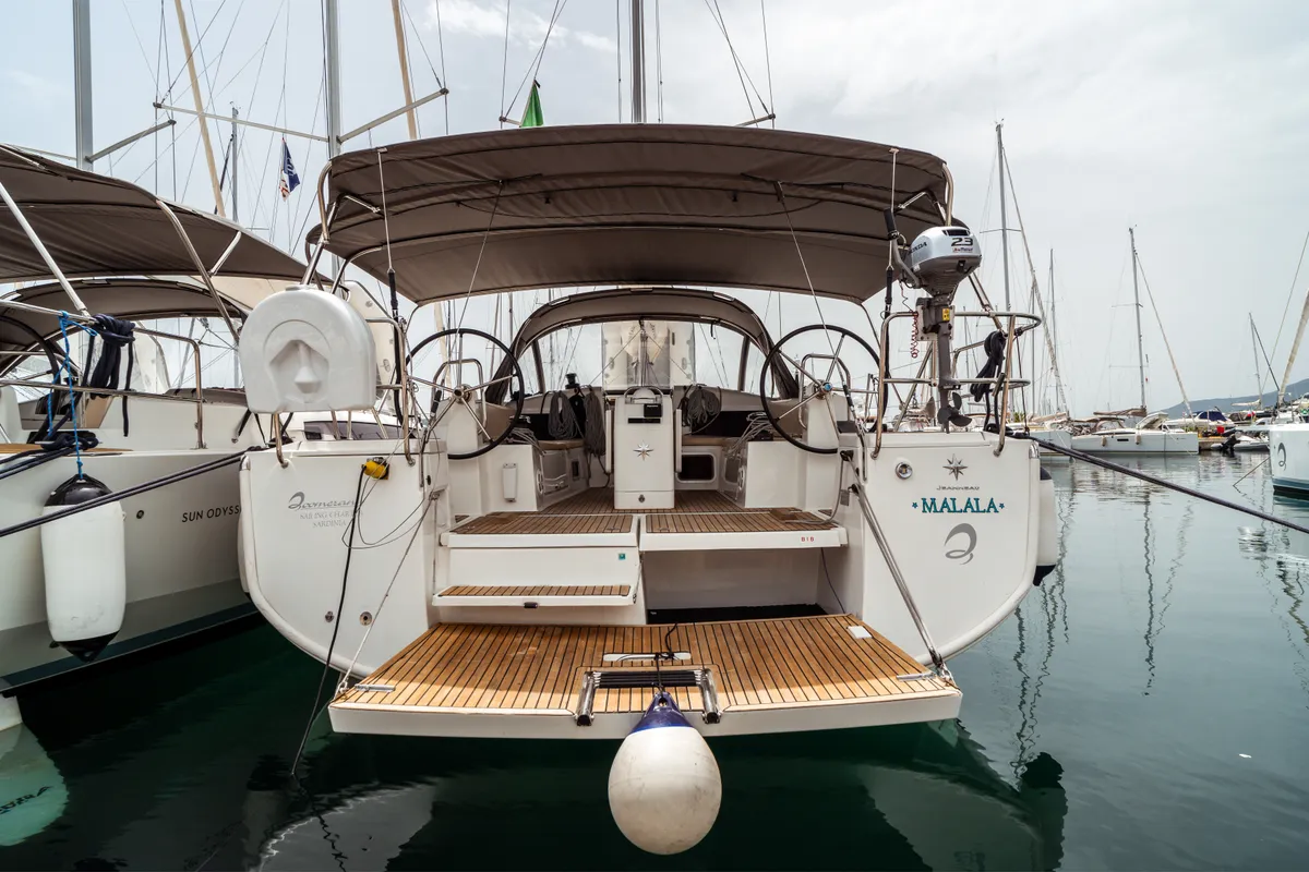Exterior view of Malala, a Jeanneau Sun Odyssey 440 sailboat at Olbia, Italy