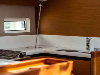Galley of Malala, a Jeanneau Sun Odyssey 440 sailboat at Olbia, Italy