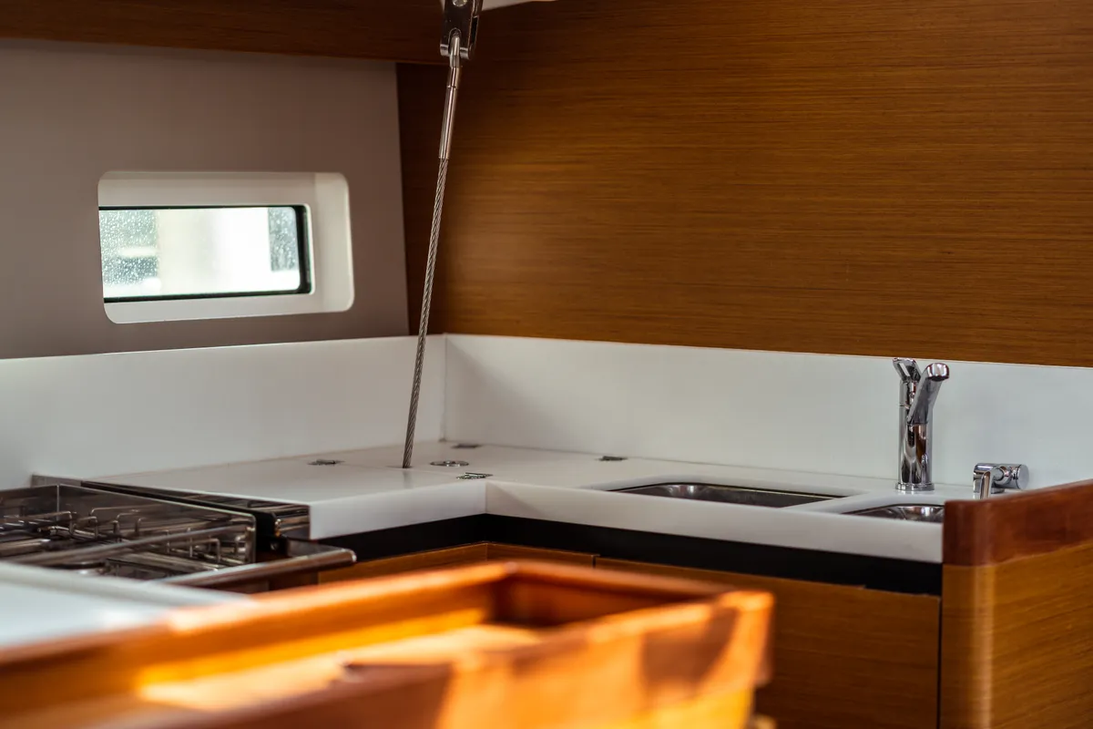 Galley of Malala, a Jeanneau Sun Odyssey 440 sailboat at Olbia, Italy