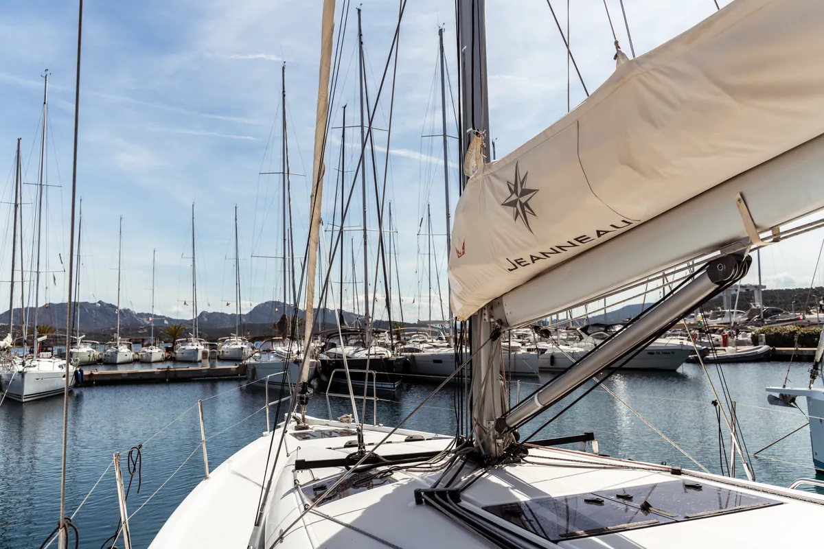 Exterior view of Malala, a Jeanneau Sun Odyssey 440 sailboat at Olbia, Italy