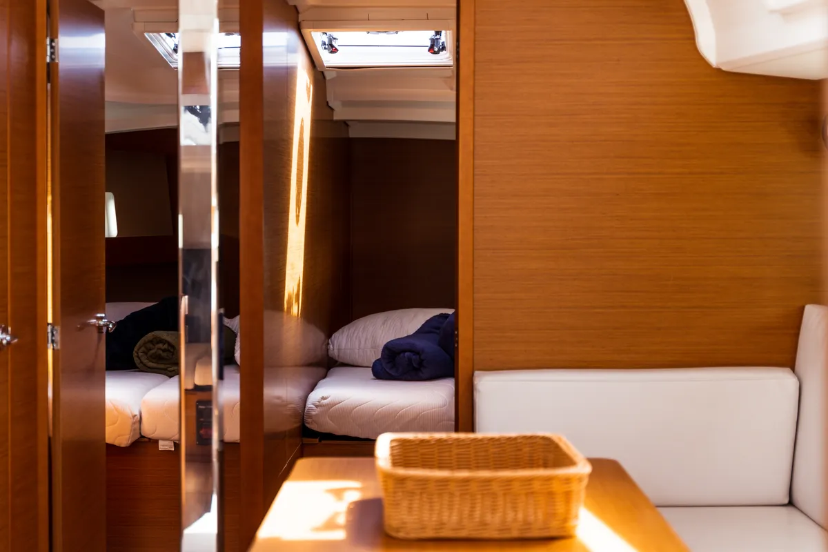 Cabin on Malala, a Jeanneau Sun Odyssey 440 sailboat at Olbia, Italy