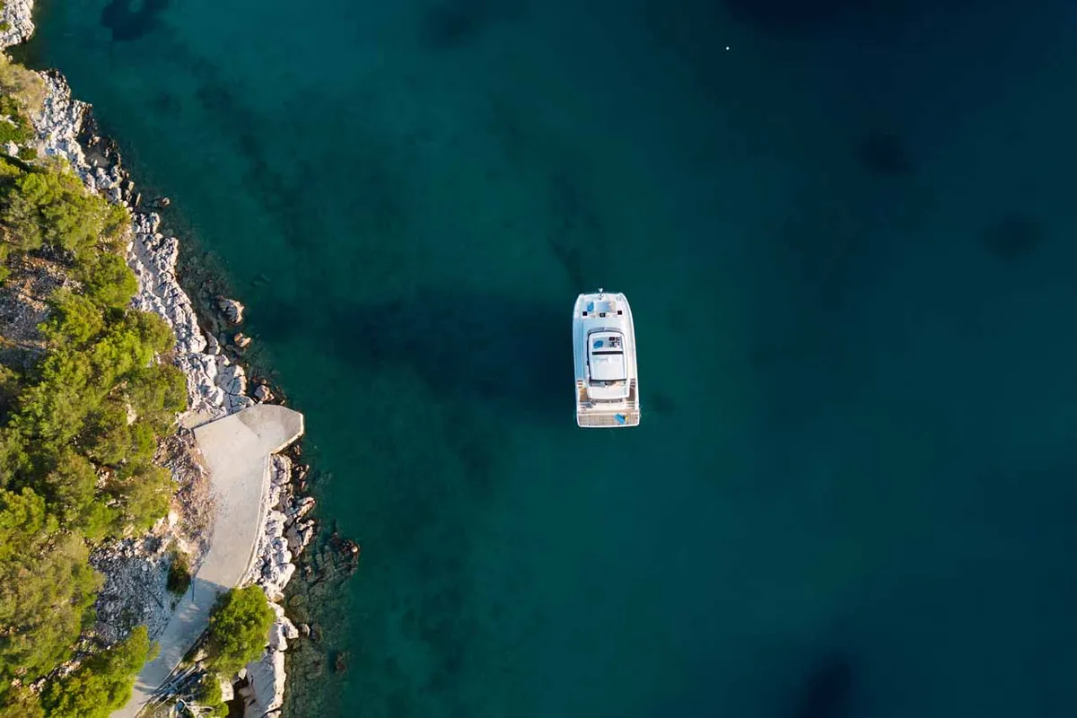 Exterior view of Family 2.0, a Fountaine Pajot MY6 catamaran at Grad Šibenik, Croatia
