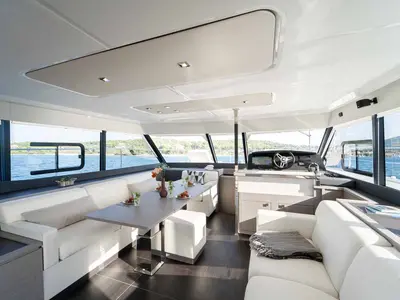 Salon of Family 2.0, a Fountaine Pajot MY6 catamaran at Grad Šibenik, Croatia