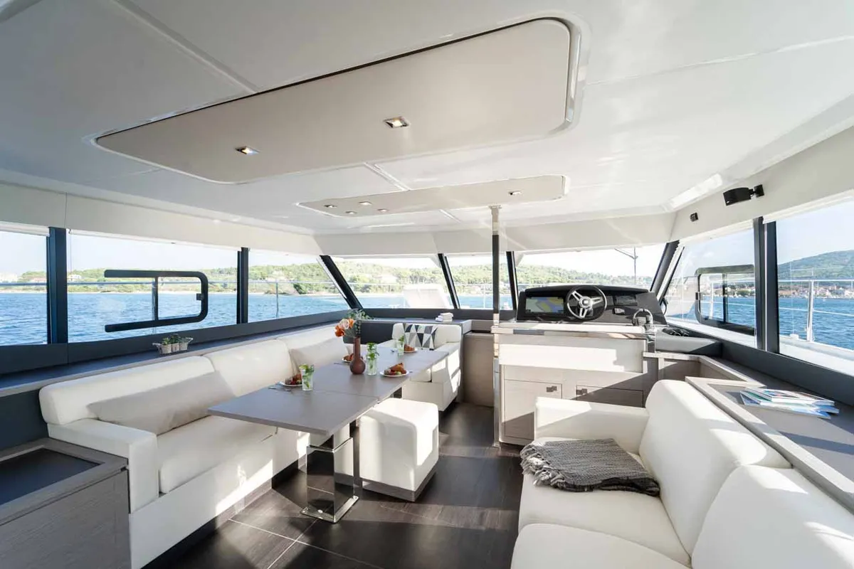 Salon of Family 2.0, a Fountaine Pajot MY6 catamaran at Grad Šibenik, Croatia