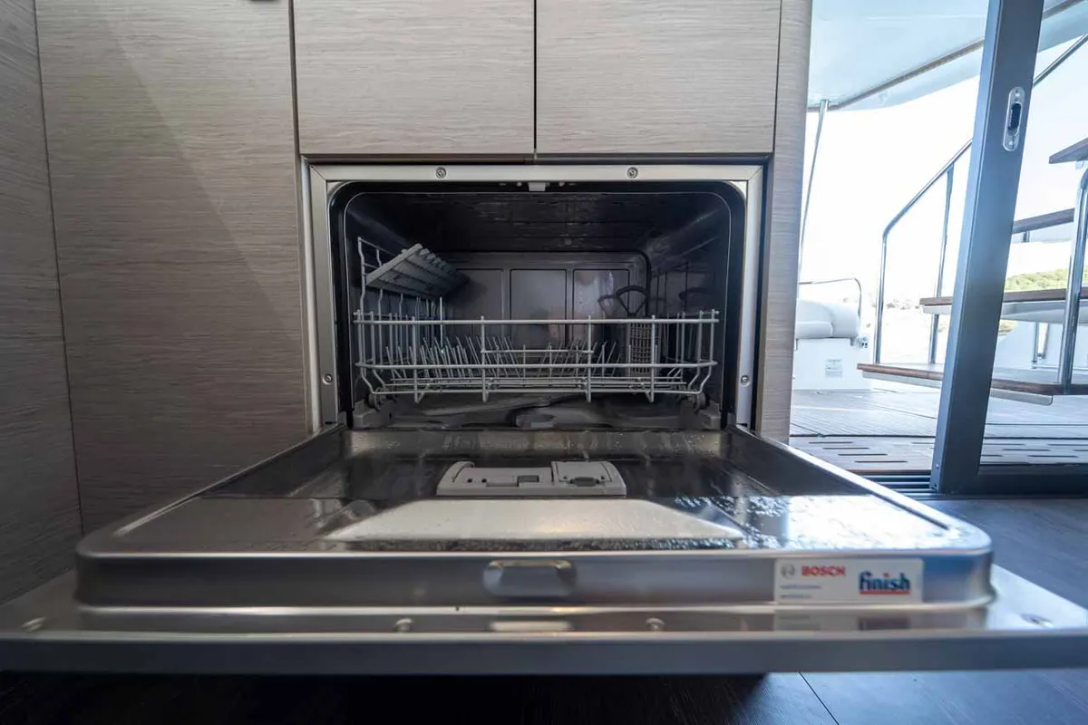 Galley of Family 2.0, a Fountaine Pajot MY6 catamaran at Grad Šibenik, Croatia