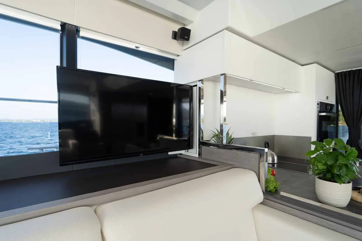 Salon of Family 2.0, a Fountaine Pajot MY6 catamaran at Grad Šibenik, Croatia