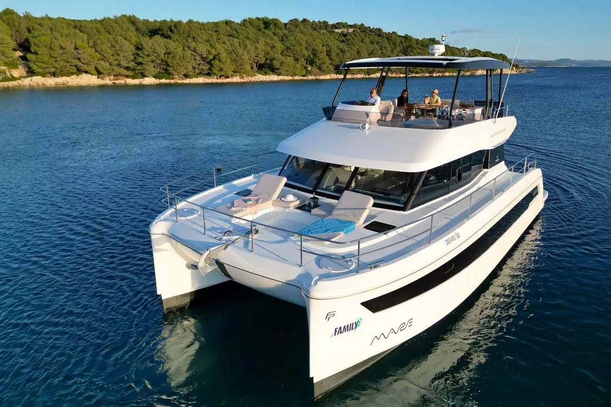 Exterior view of Family 2.0, a Fountaine Pajot MY6 catamaran at Grad Šibenik, Croatia