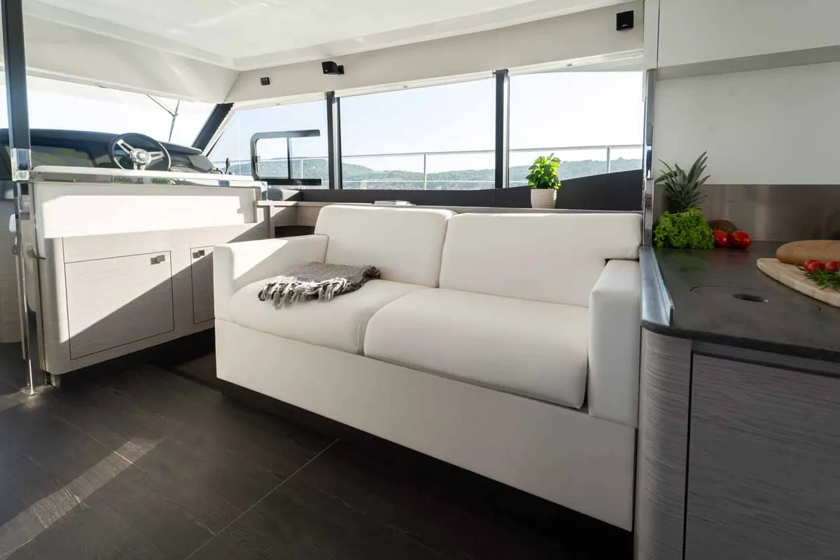 Salon of Family 2.0, a Fountaine Pajot MY6 catamaran at Grad Šibenik, Croatia