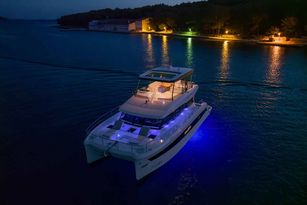 Exterior view of Family 2.0, a Fountaine Pajot MY6 catamaran at Grad Šibenik, Croatia