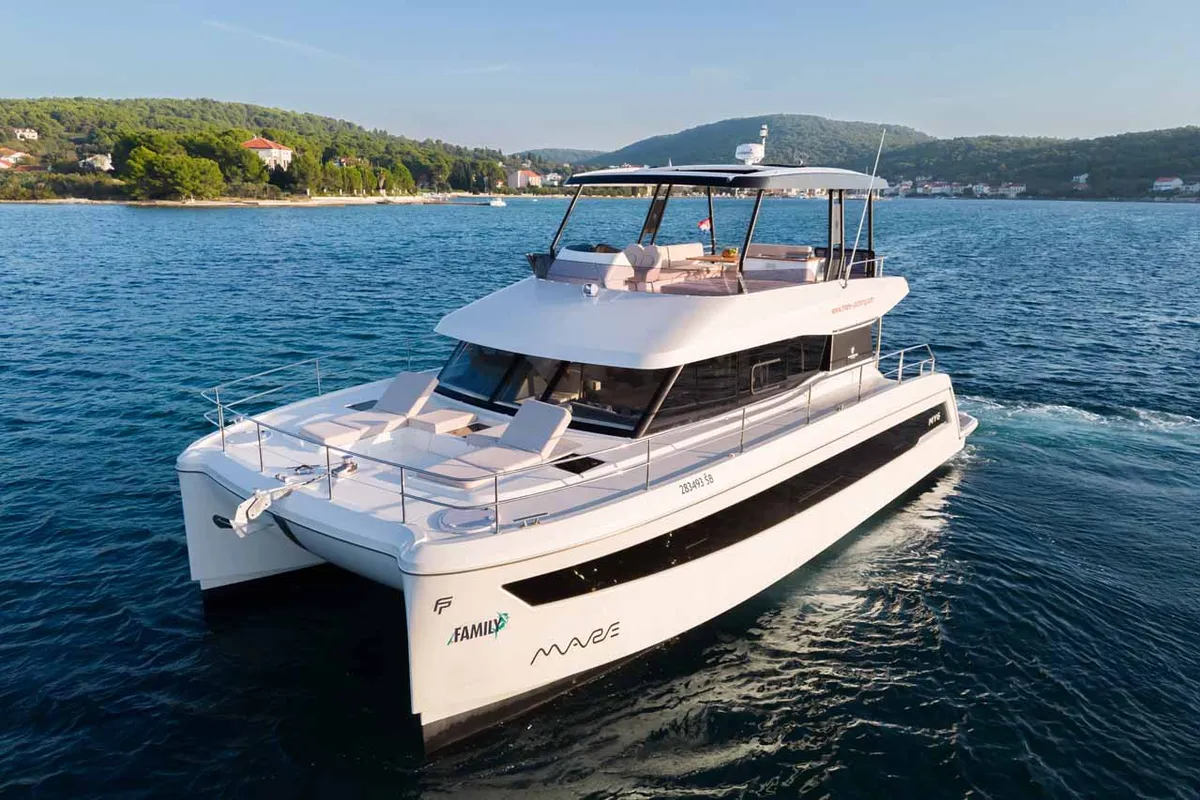Exterior view of Family 2.0, a Fountaine Pajot MY6 catamaran at Grad Šibenik, Croatia