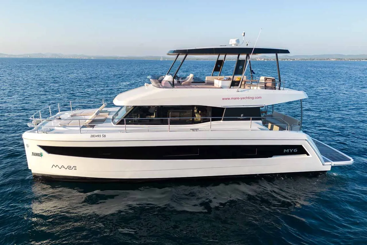 Exterior view of Family 2.0, a Fountaine Pajot MY6 catamaran at Grad Šibenik, Croatia