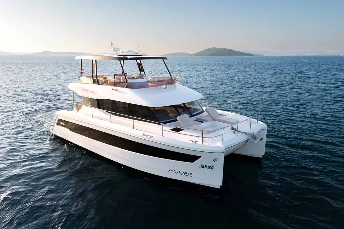 Exterior view of Family 2.0, a Fountaine Pajot MY6 catamaran at Grad Šibenik, Croatia