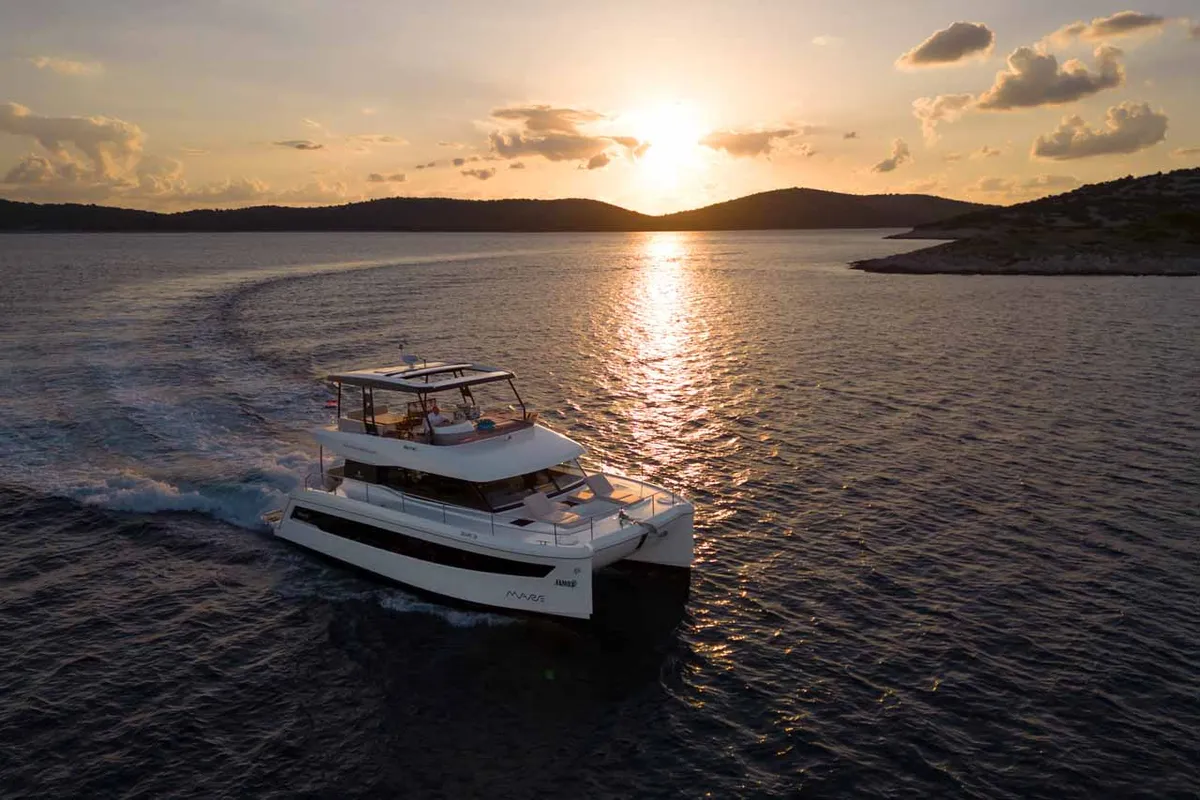 Exterior view of Family 2.0, a Fountaine Pajot MY6 catamaran at Grad Šibenik, Croatia