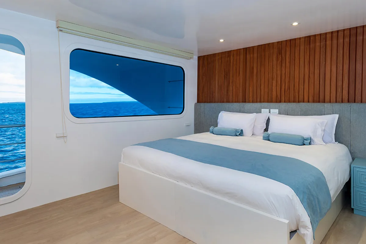 Cabin on Gulet Power Catamaran, a catamaran at Parroquia Puerto Baquerizo Moreno, Ecuador