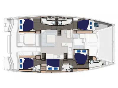 Floor plan of Moorings 5000-5/4 Club, a Leopard 50 catamaran at Road Town, British Virgin Islands
