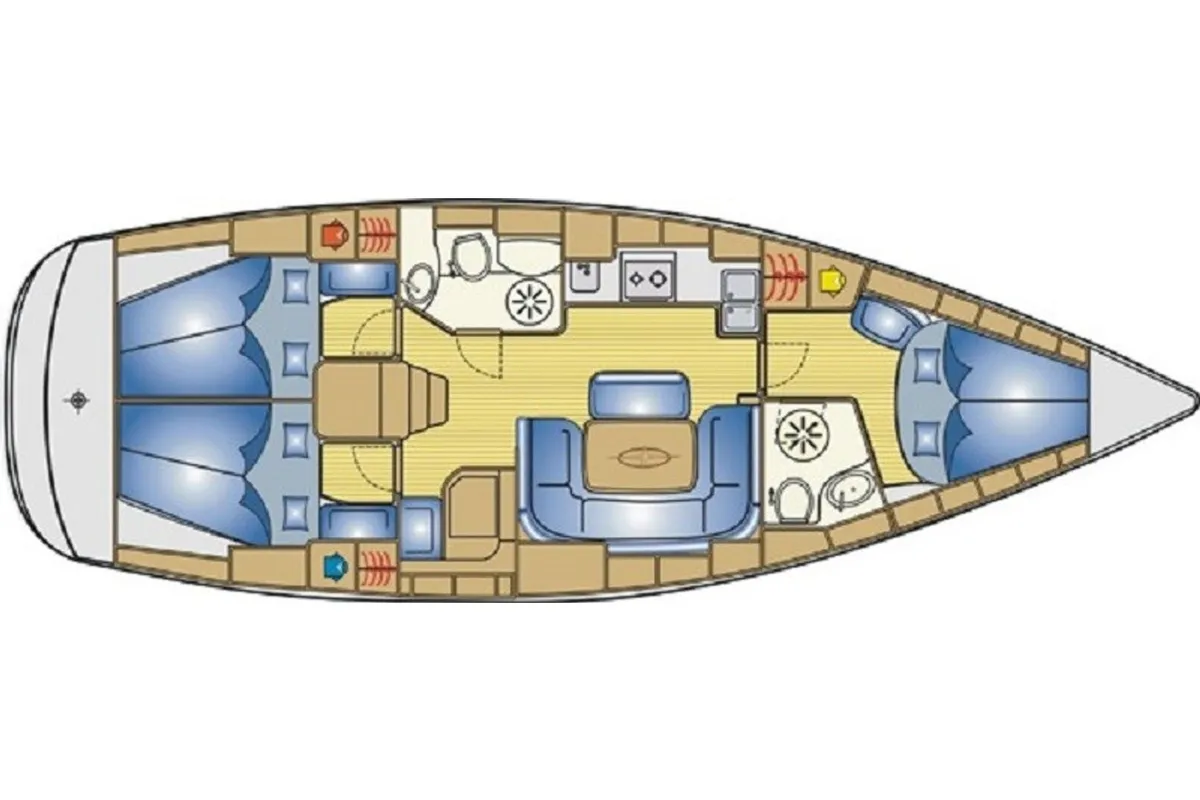 Floor plan of LOLA, a Bavaria 39 Cruiser sailboat at Primošten, Croatia