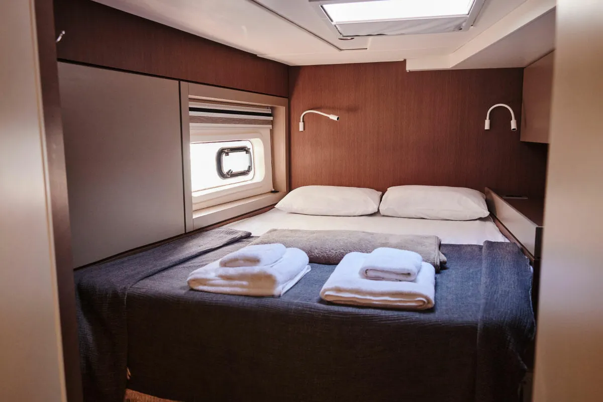 Cabin on Ediba Senior, a Bali 4.6 catamaran at Marmaris, Turkey