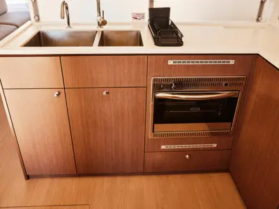 Galley of Ediba Senior, a Bali 4.6 catamaran at Marmaris, Turkey