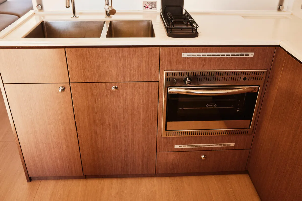 Galley of Ediba Senior, a Bali 4.6 catamaran at Marmaris, Turkey