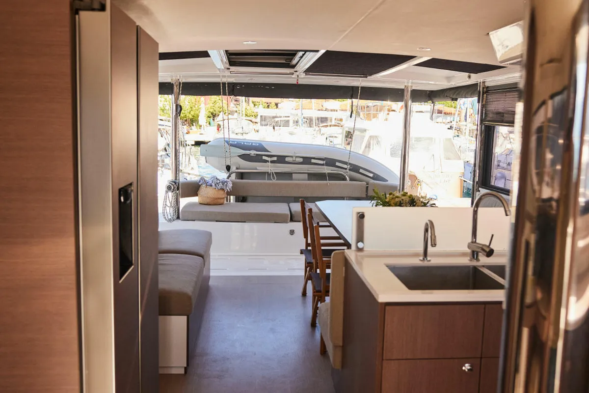 Galley of Ediba Senior, a Bali 4.6 catamaran at Marmaris, Turkey