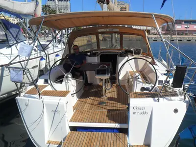 Cockpit of Chioggia Minuddaa, a Dufour 405 sailboat at Cagliari, Italy