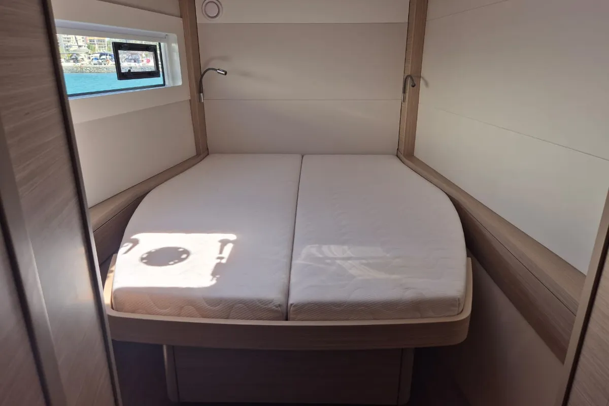 Cabin on Perla, a Lagoon 46 catamaran at Athens, Greece