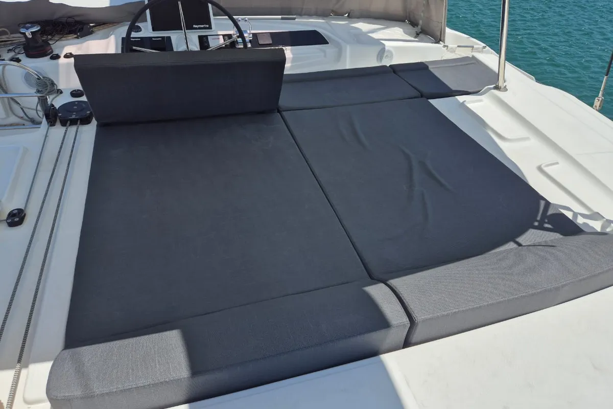 Deck of Perla, a Lagoon 46 catamaran at Athens, Greece