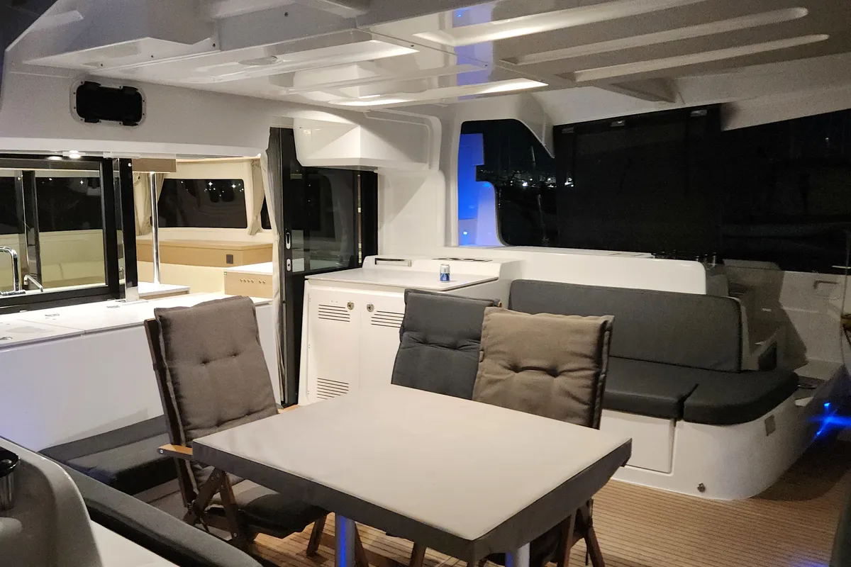 Deck of Perla, a Lagoon 46 catamaran at Athens, Greece